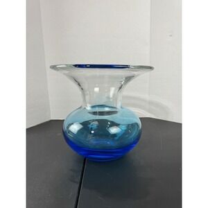 Beautiful Hand Blown Blue Glass Vase Vintage Heavy Medium‎ Sized